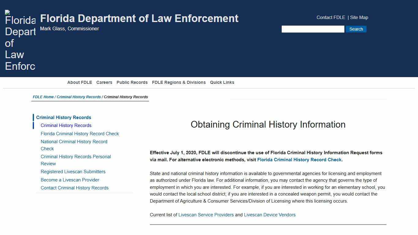 FDLE - Obtaining Criminal History Information