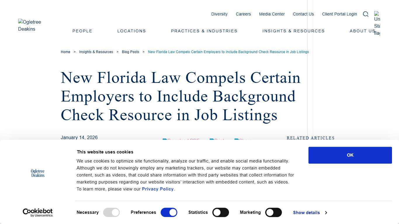 New Florida Law Compels Certain Employers to Include Background Check Resource in Job Listings - Ogletree